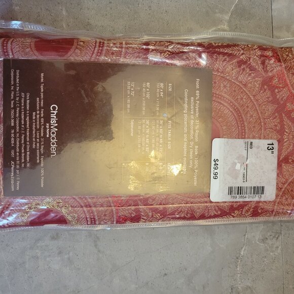 Chris Madden Elsewhere Red Table Runner 13" X 72" - Picture 3 of 5